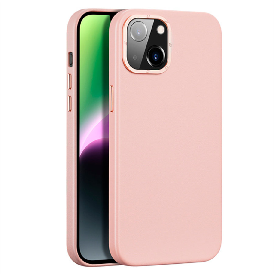 Пластиковая накладка Dux Ducis GRIT series MagSafe для iPhone 14 Plus экокожа розовая